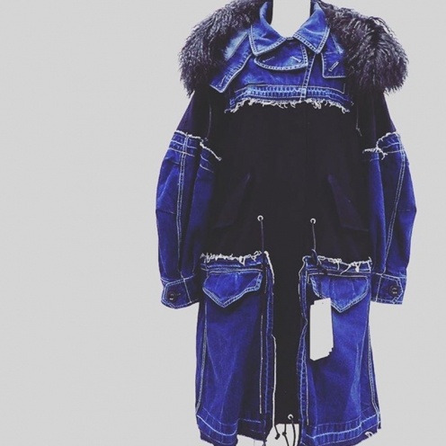 サカイ(sacai)  2016年AW ラムファー デニム切替モッズコート