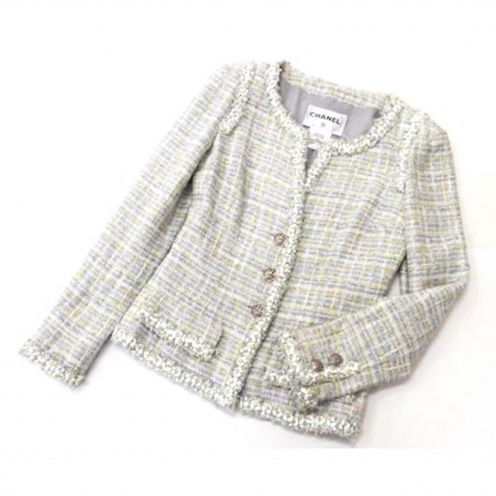 シャネル(CHANEL) 09P ツイードノーカラージャケット ココマーク