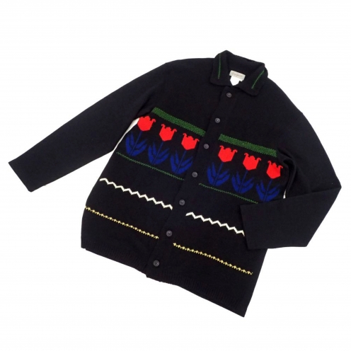 ヨウジヤマモト(Yohji Yamamoto) プールオム(POUR HOMME) 1995AW 鹿鳴館 チューリップ柄 ニットカーディガン